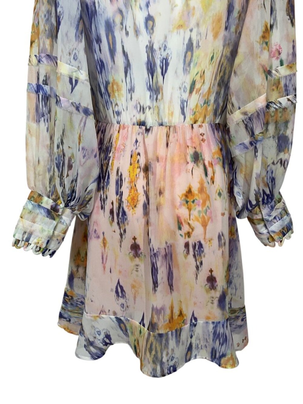 Avantlook Ruffle Chiffon Dress L Multicolor Long Sleeve Sheer - Picture 13 of 15